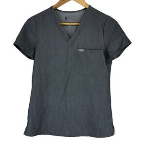 FIGS Catarina One-Pocket Scrub Top Gray Size XXS V-neck Short Sleeve Side Slit